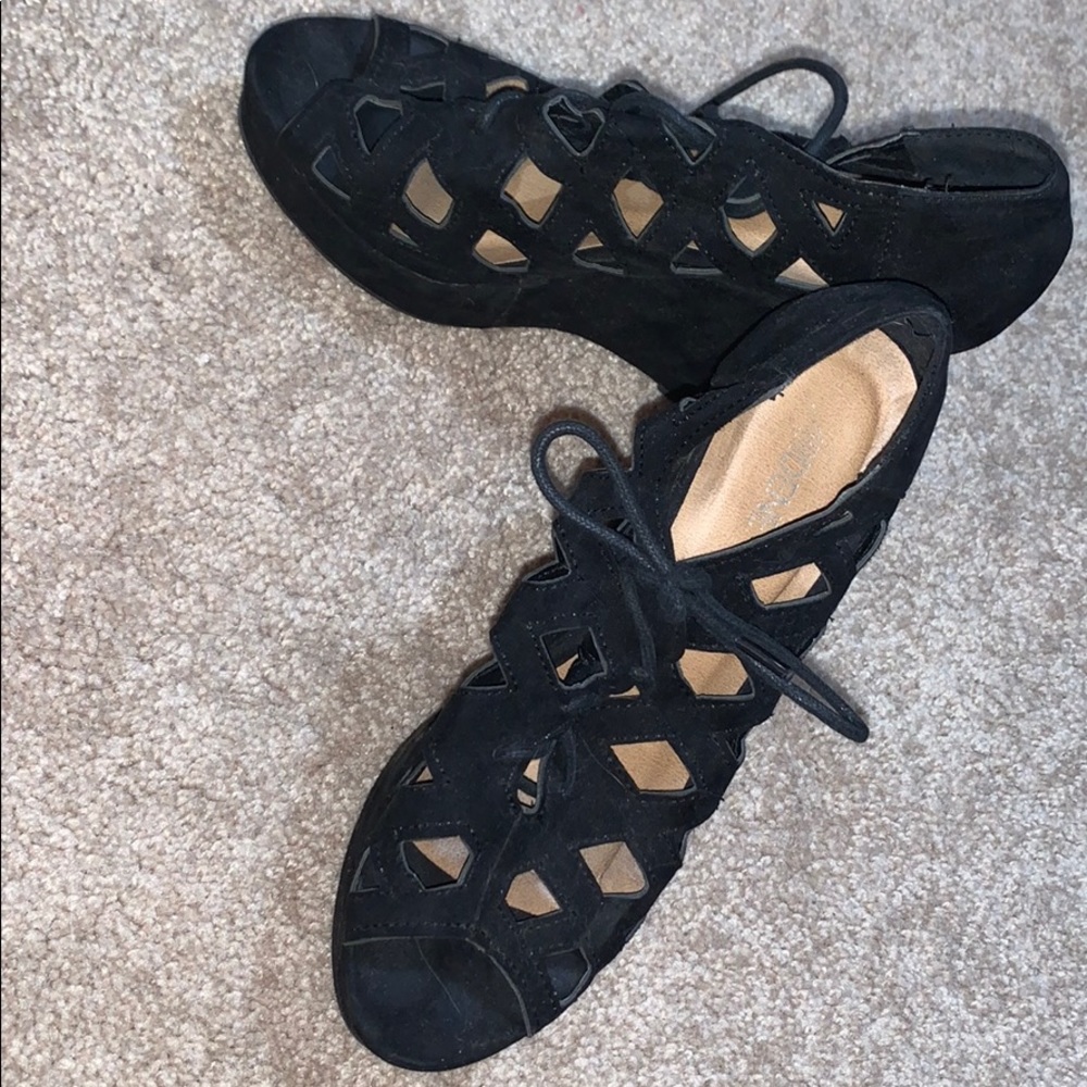 High heels, three inch black platform heels